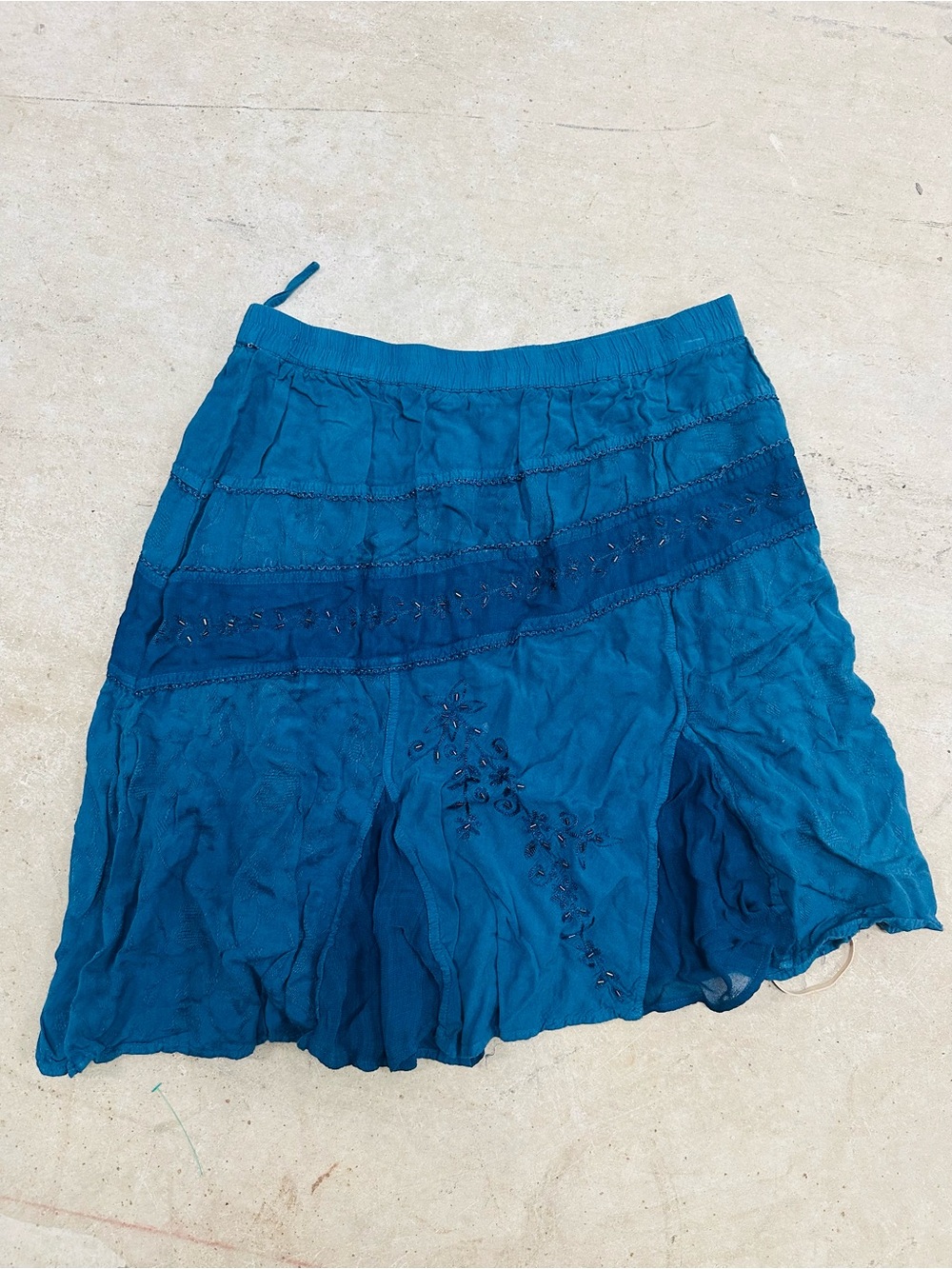 Teal Embroidered Circle Skirt with Elastic Waist